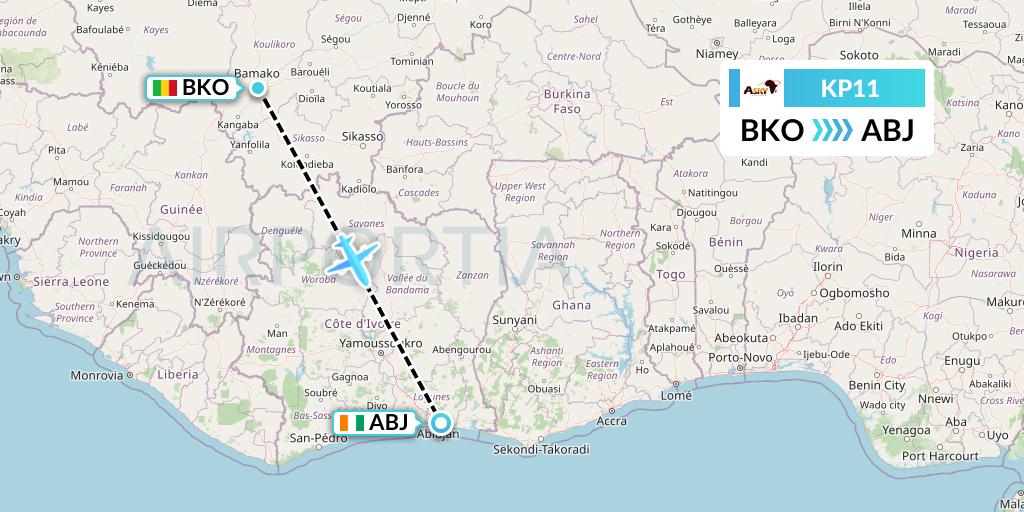 KP11 ASKY Flight Map: Bamako to Abidjan