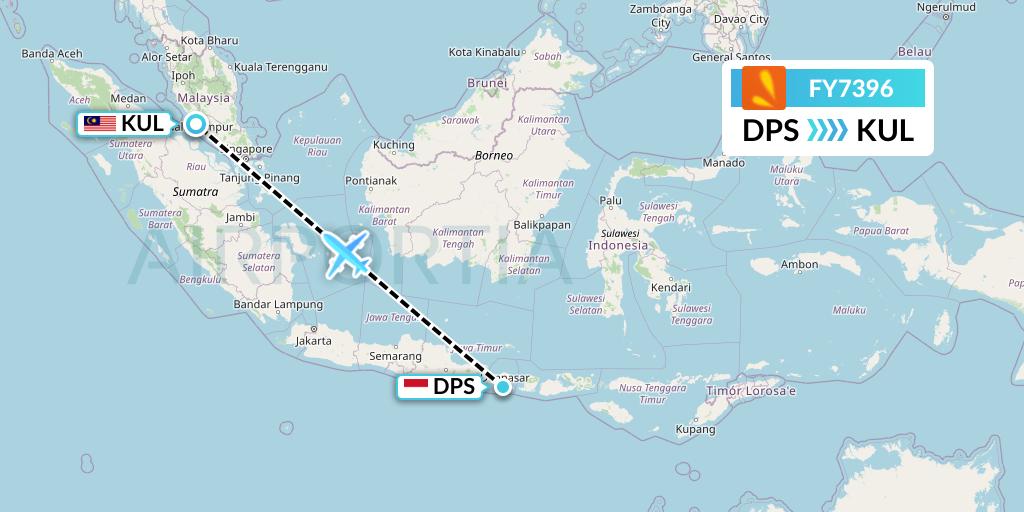 FY7396 Firefly Flight Map: Denpasar to Kuala Lumpur