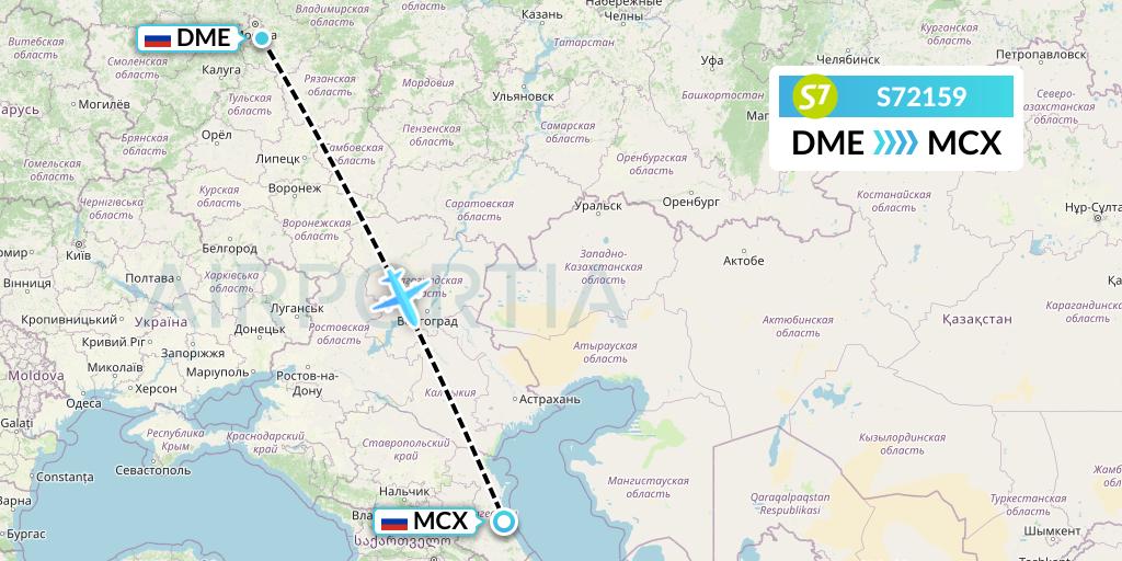 S72159 S7 Airlines Flight Map: Moscow to Makhachkala