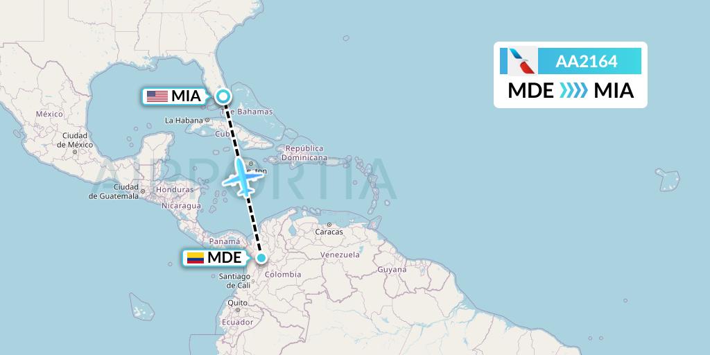 AA2164 American Airlines Flight Map: Medellin to Miami
