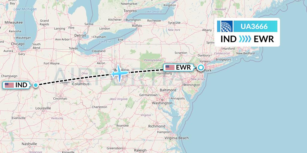 UA3666 United Airlines Flight Map: Indianapolis to New York