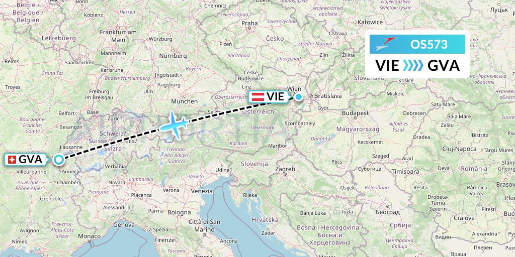 OS573 Austrian Airlines Flight Map: Vienna to Geneva