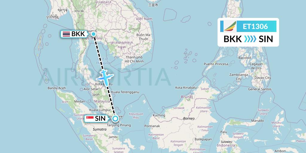 ET1306 Ethiopian Airlines Flight Map: Bangkok to Singapore