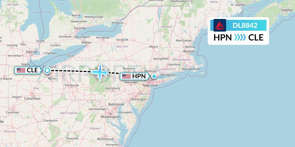 DL8842 Delta Air Lines Flight Map: White Plains to Cleveland