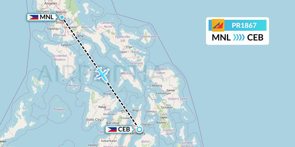 PR1867 Philippine Airlines Flight Map: Manila to Cebu
