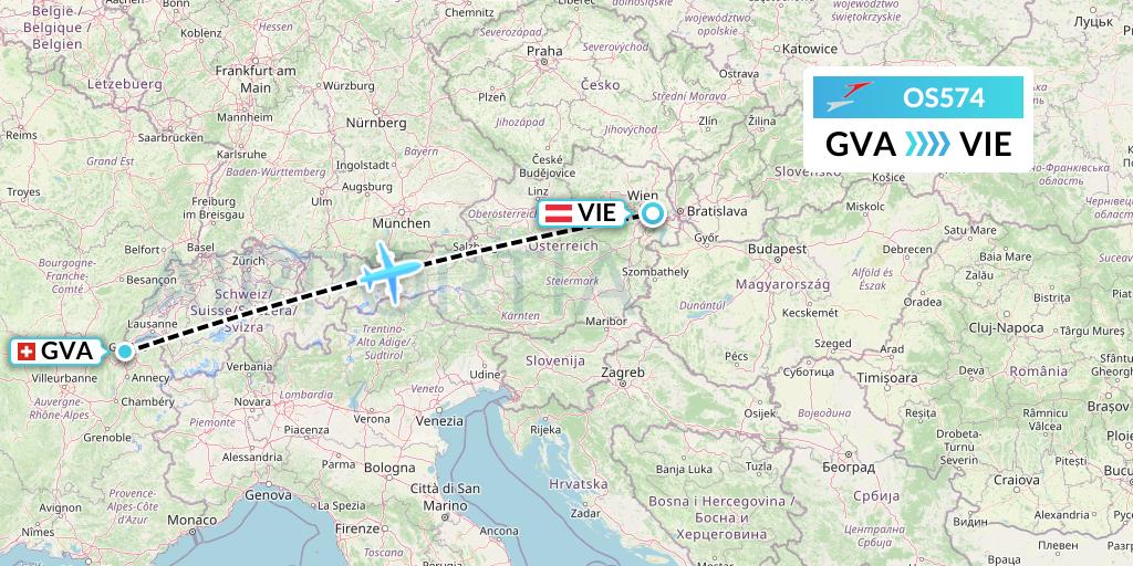 OS574 Austrian Airlines Flight Map: Geneva to Vienna