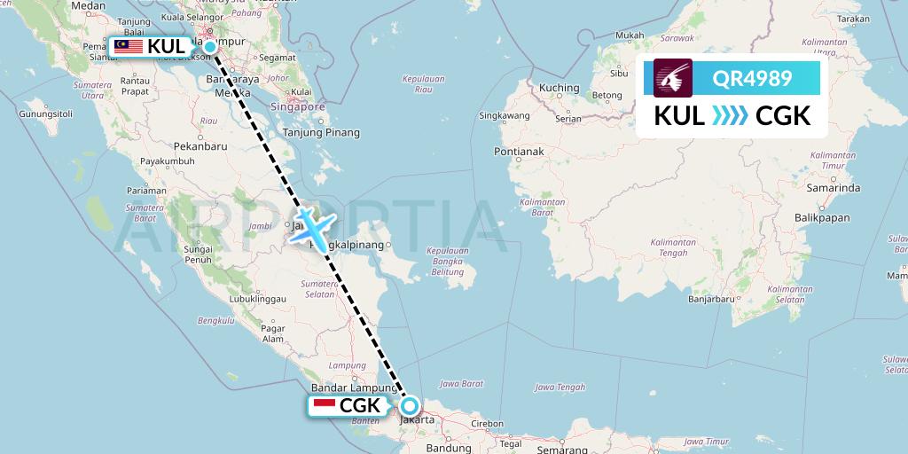 QR4989 Qatar Airways Flight Map: Kuala Lumpur to Jakarta