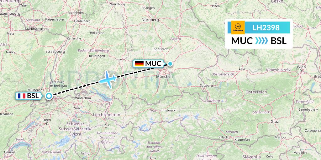 LH2398 Lufthansa Flight Map: Munich to Basel