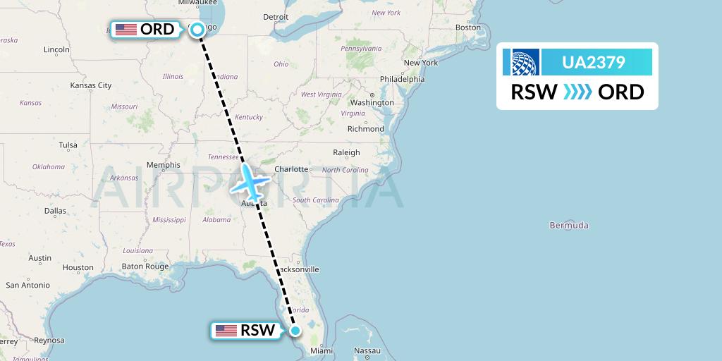 UA2379 United Airlines Flight Map: Fort Myers to Chicago
