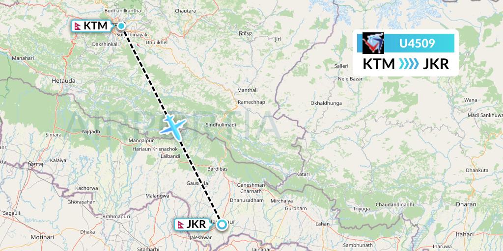 U4509 Buddha Air Flight Map: Kathmandu to Janakpur
