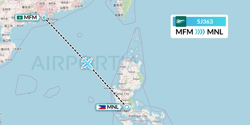 5J363 CEBU Pacific Air Flight Map: Macau to Manila