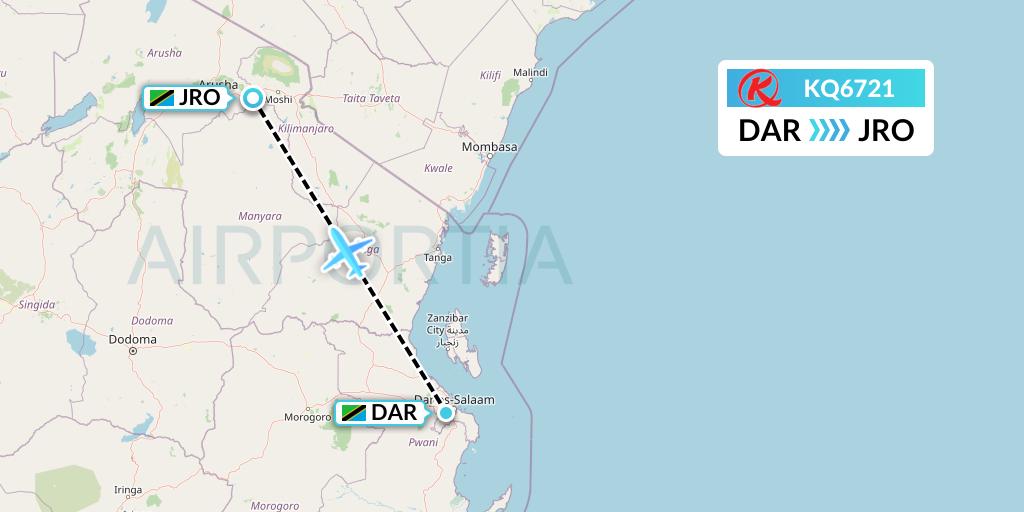 KQ6721 Kenya Airways Flight Map: Dar-es-Salaam to Kilimanjaro