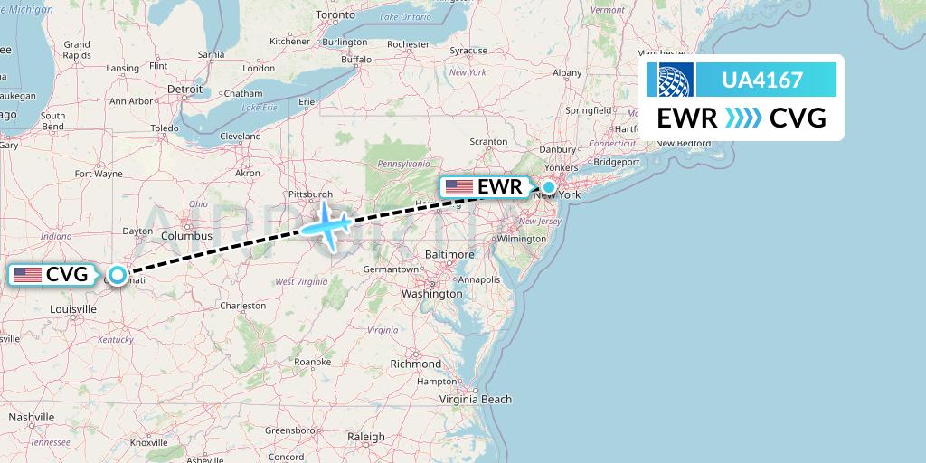 UA4167 United Airlines Flight Map: New York to Cincinnati
