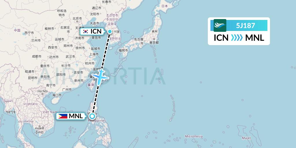 5J187 CEBU Pacific Air Flight Map: Seoul to Manila