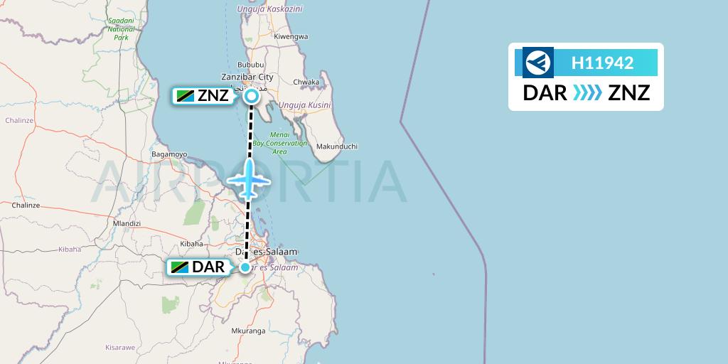 H11942 Hahn Air Systems Flight Map: Dar-es-Salaam to Zanzibar