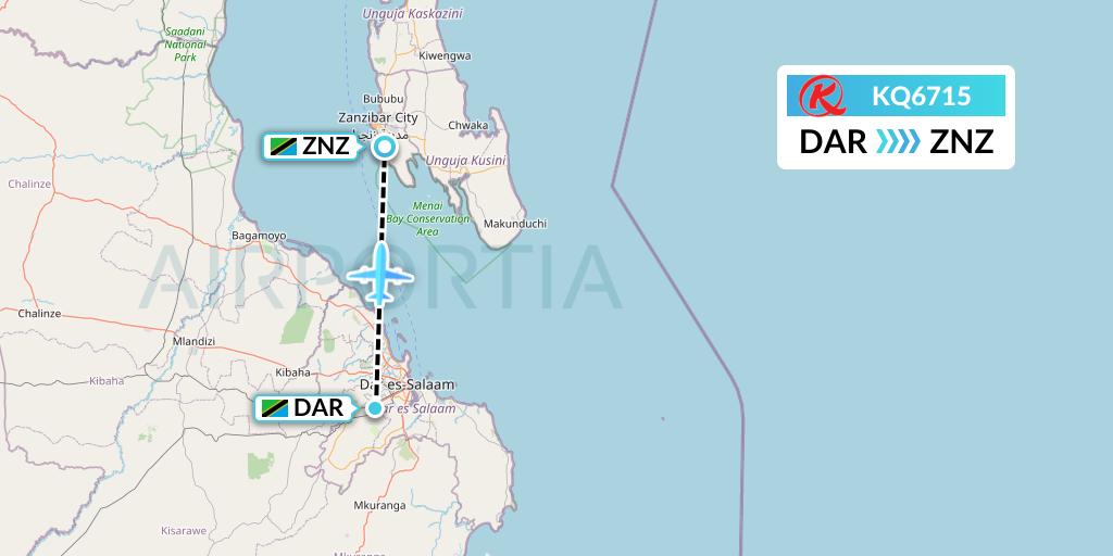 KQ6715 Kenya Airways Flight Map: Dar-es-Salaam to Zanzibar