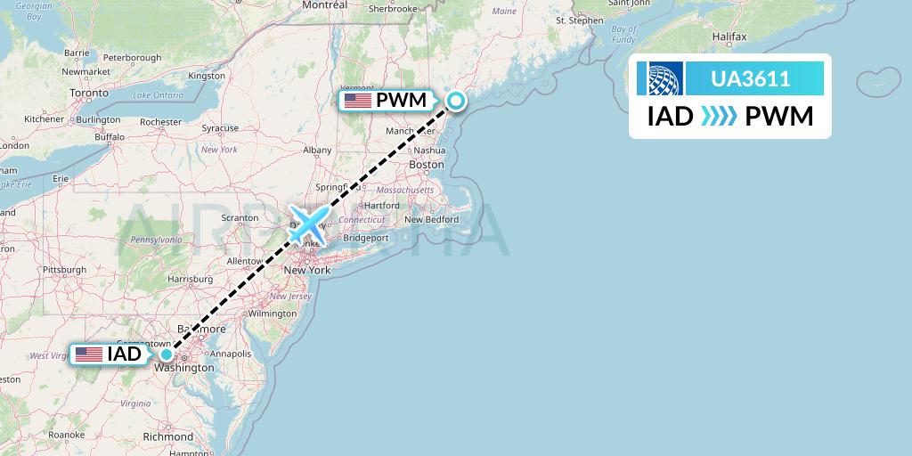 UA3611 United Airlines Flight Map: Washington to Portland