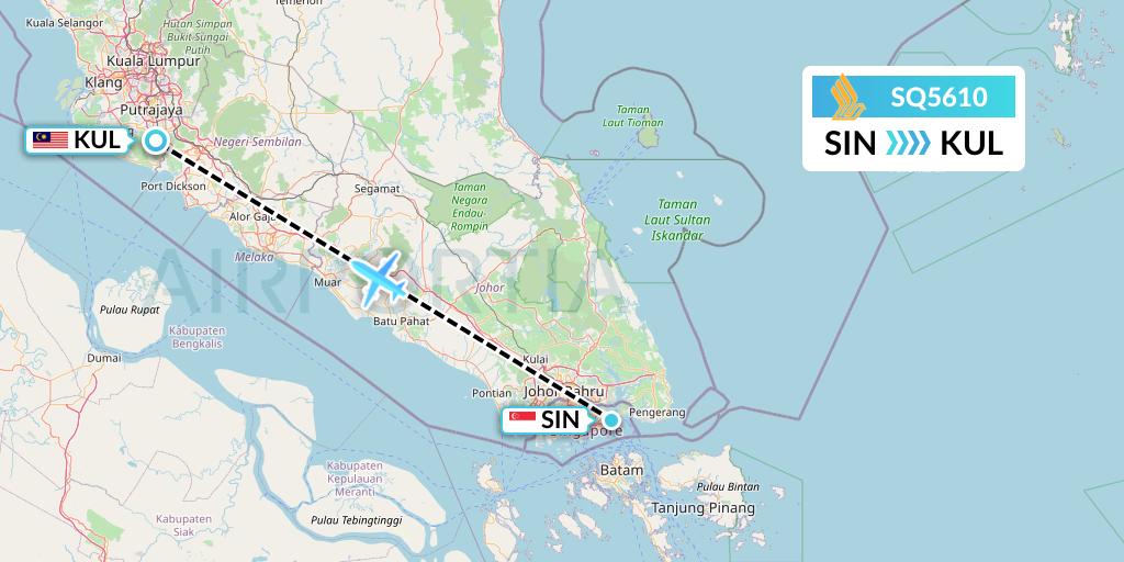 SQ5610 Singapore Airlines Flight Map: Singapore to Kuala Lumpur