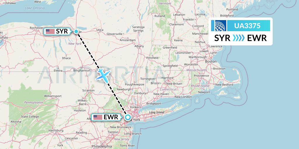 UA3375 United Airlines Flight Map: Syracuse to New York