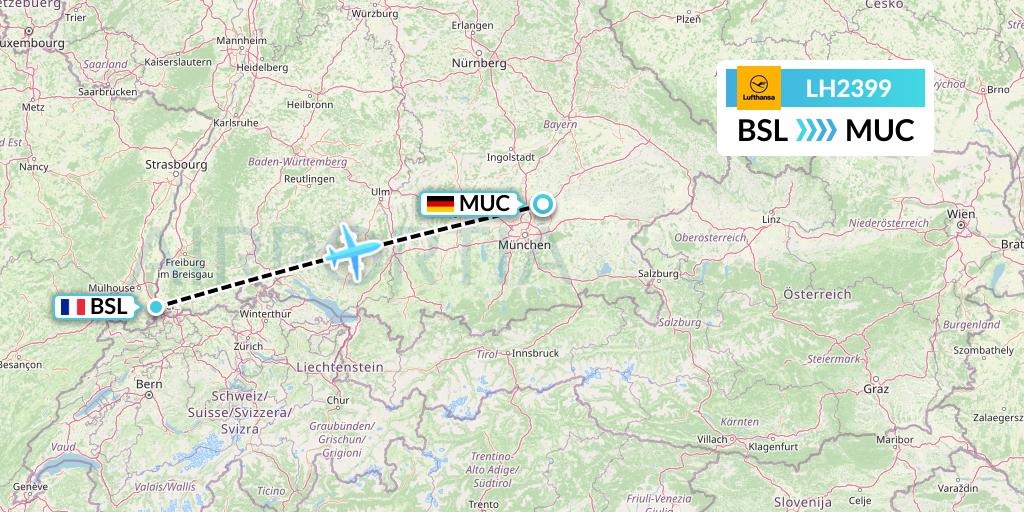 LH2399 Lufthansa Flight Map: Basel to Munich