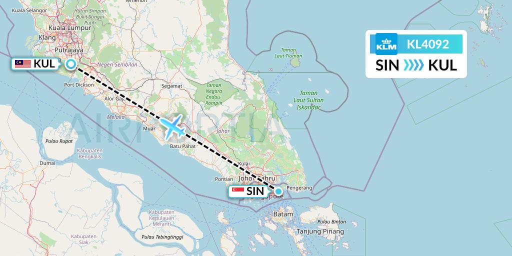 KL4092 KLM Flight Map: Singapore to Kuala Lumpur