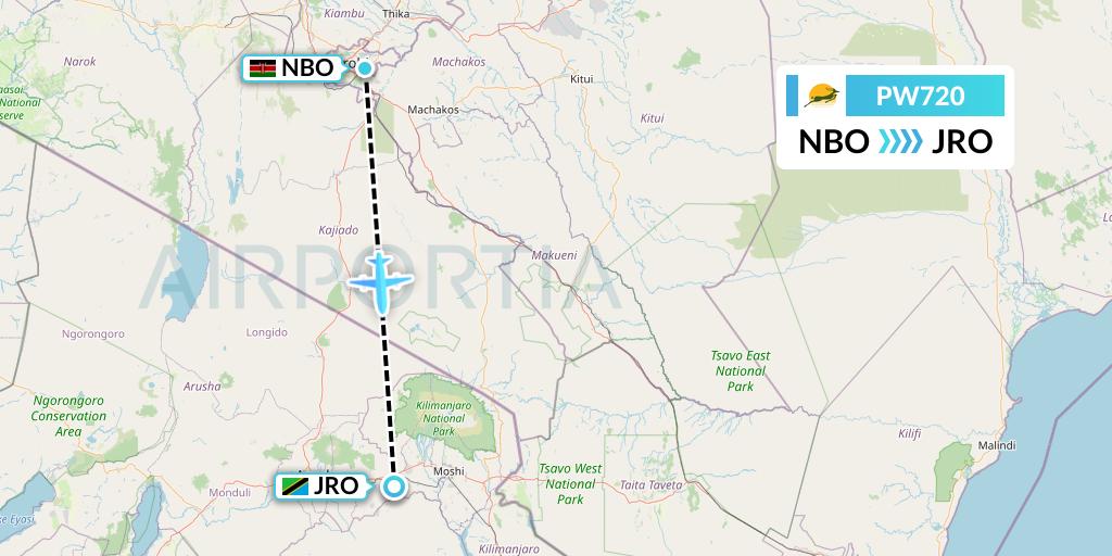 PW720 Precision Air Flight Map: Nairobi to Kilimanjaro