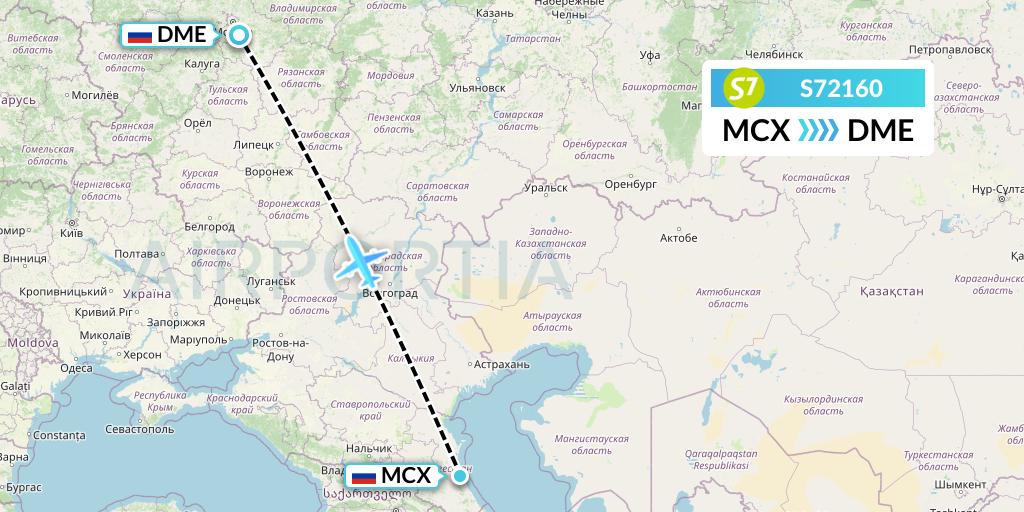 S72160 S7 Airlines Flight Map: Makhachkala to Moscow