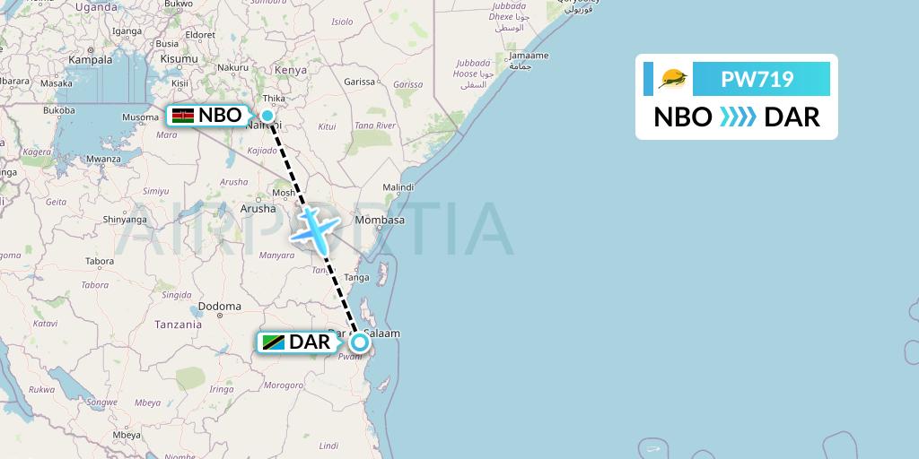 PW719 Precision Air Flight Map: Nairobi to Dar-es-Salaam