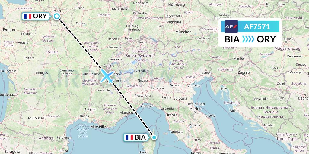 AF7571 Air France Flight Map: Bastia to Paris