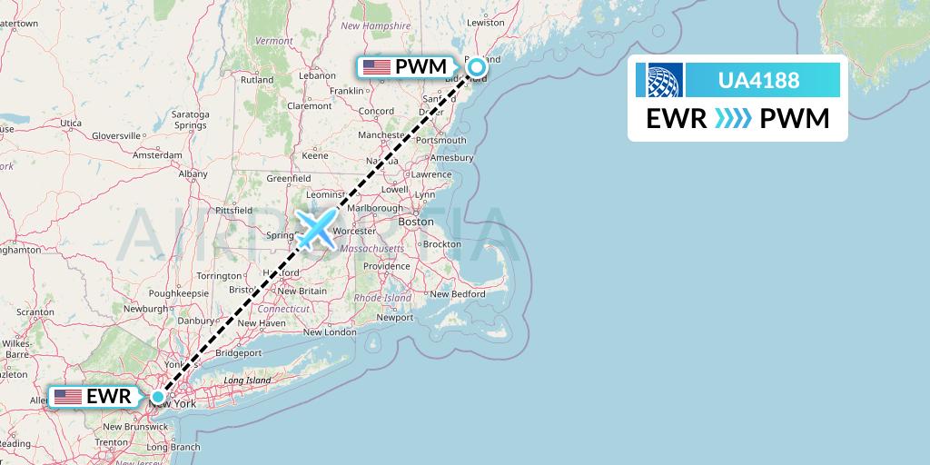 UA4188 United Airlines Flight Map: New York to Portland