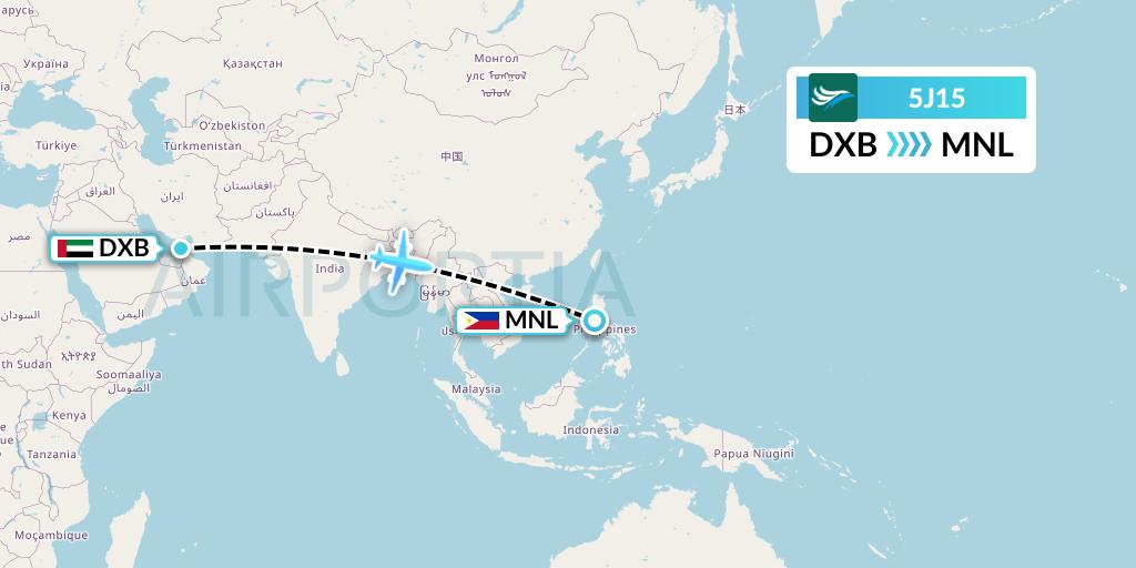 5J15 CEBU Pacific Air Flight Map: Dubai to Manila