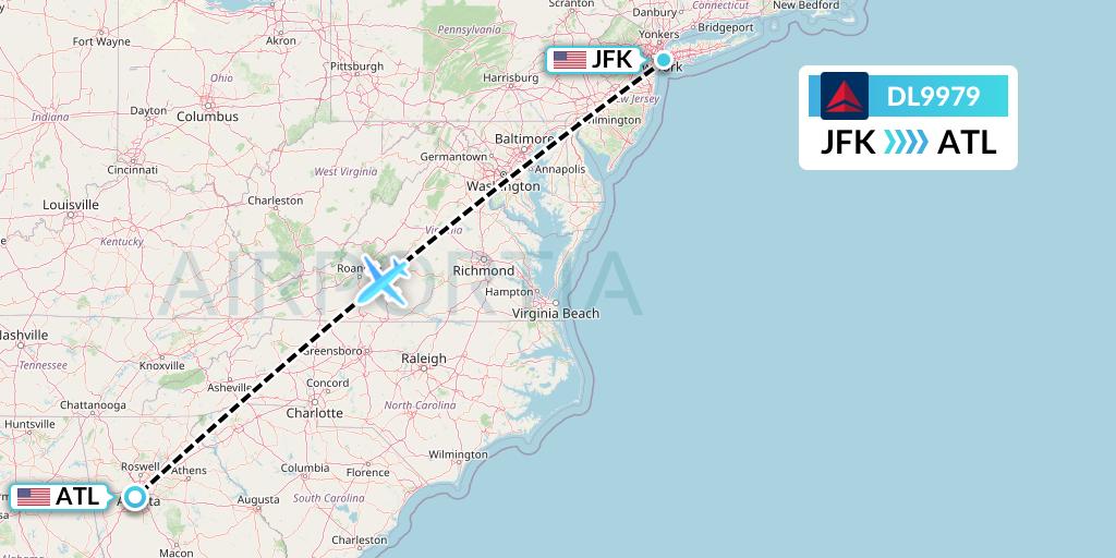 DL9979 Delta Air Lines Flight Map: New York to Atlanta