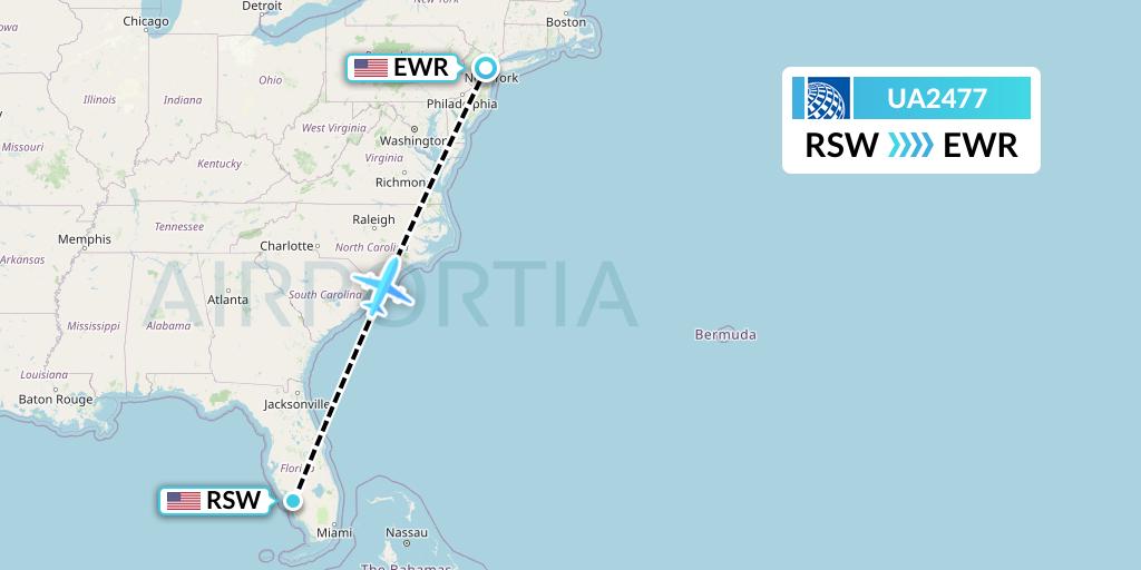 UA2477 United Airlines Flight Map: Fort Myers to New York