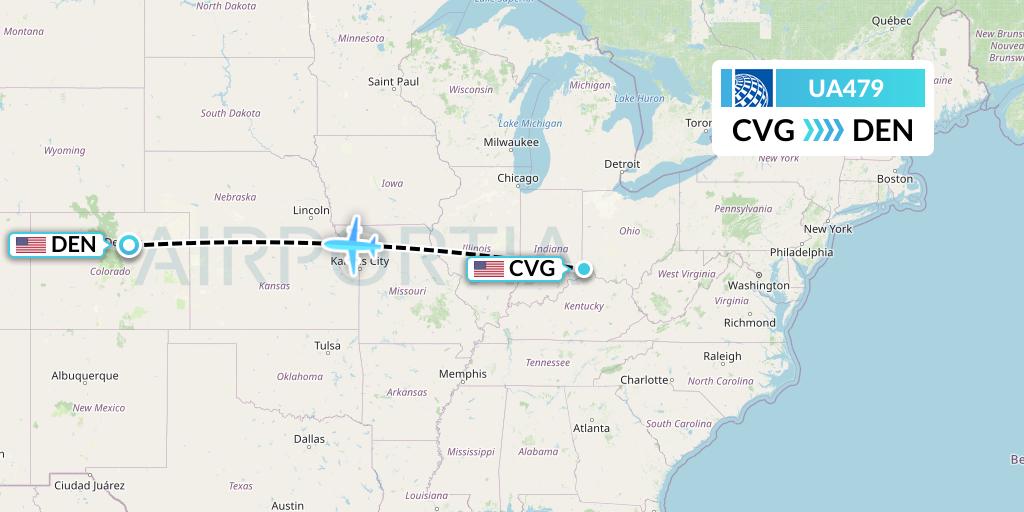 UA479 United Airlines Flight Map: Cincinnati to Denver