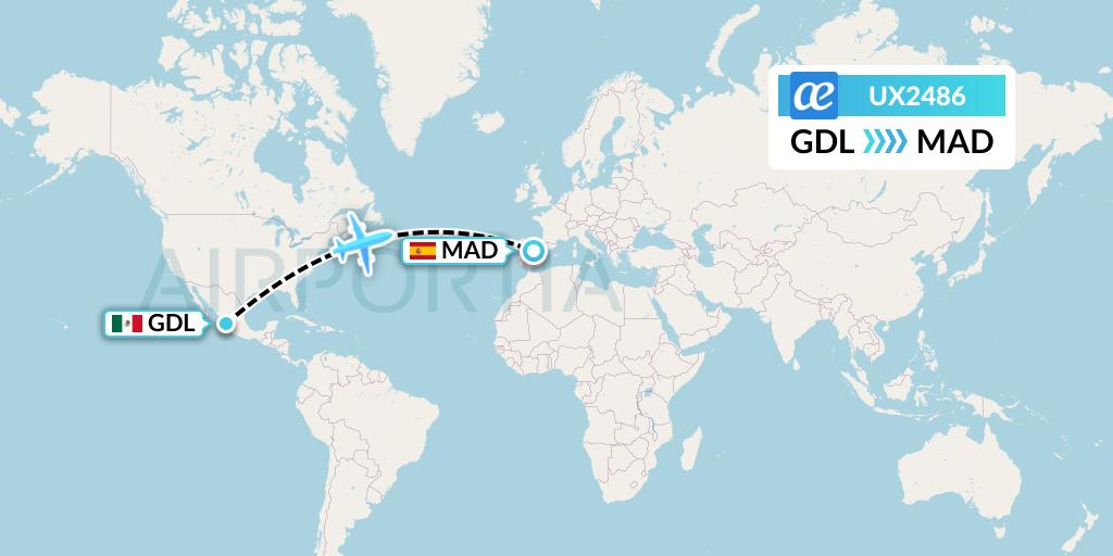 UX2486 Air Europa Flight Map: Guadalajara to Madrid