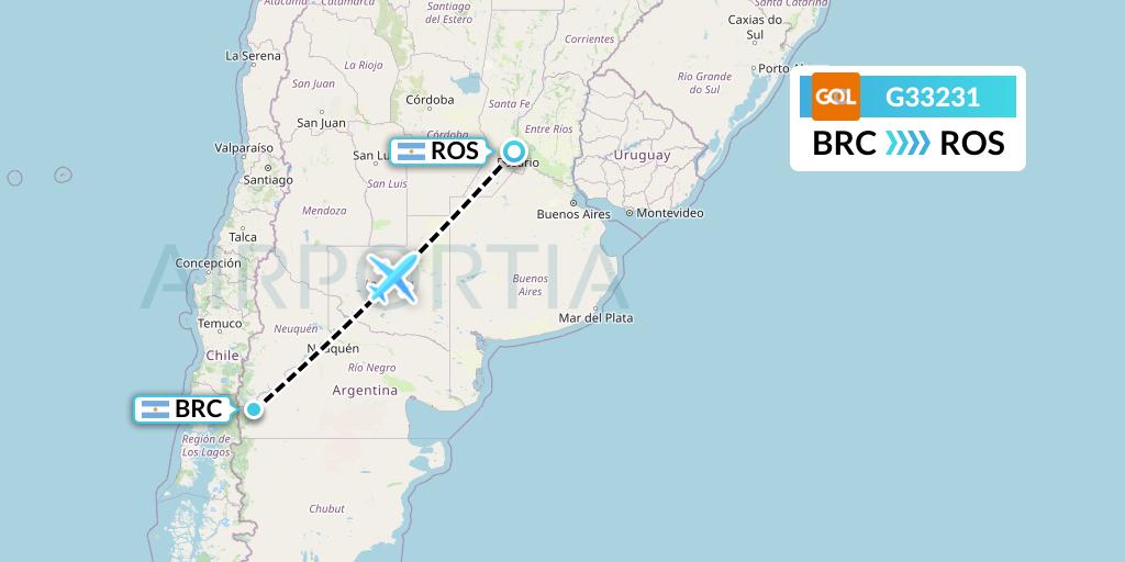 G33231 GOL Transportes Aeros Flight Map: San Carlos de Bariloche to Rosario