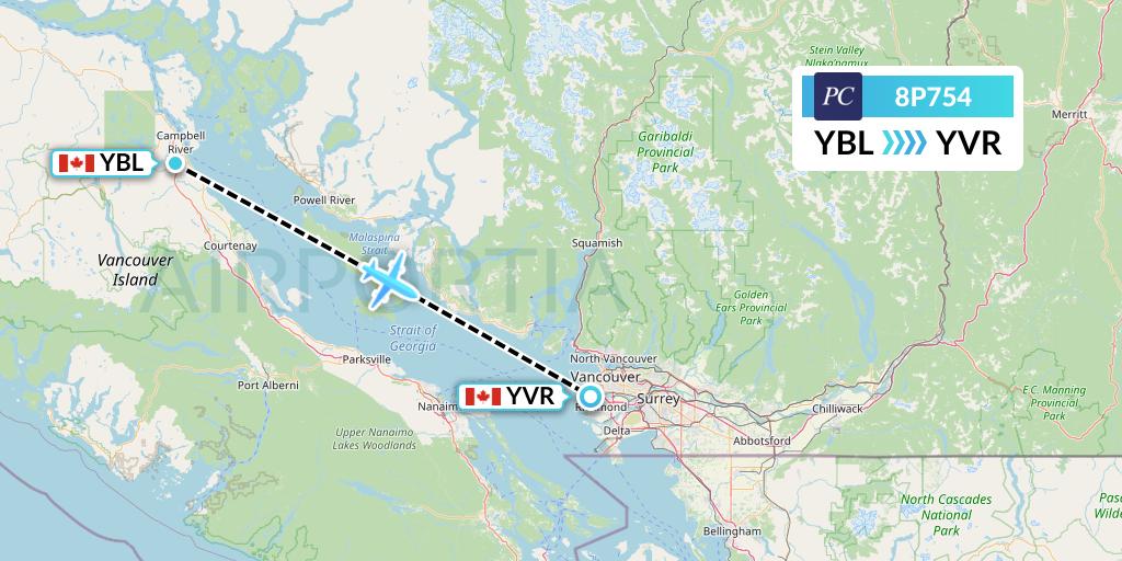 8P754 Pacific Coastal Airlines Flight Map: Campbell River to Vancouver