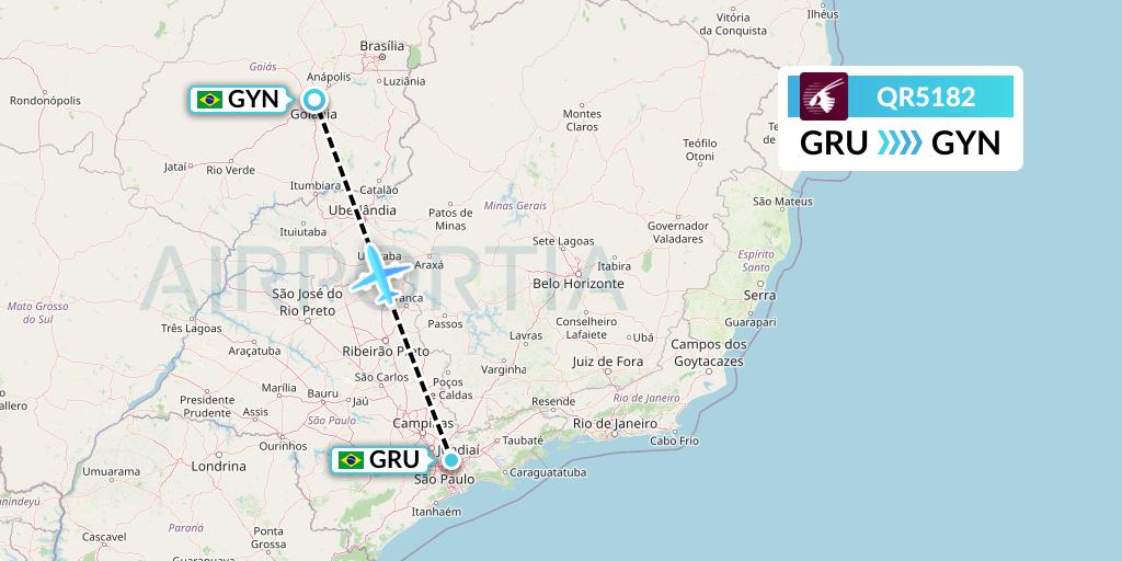 QR5182 Qatar Airways Flight Map: Sao Paulo to Goiania