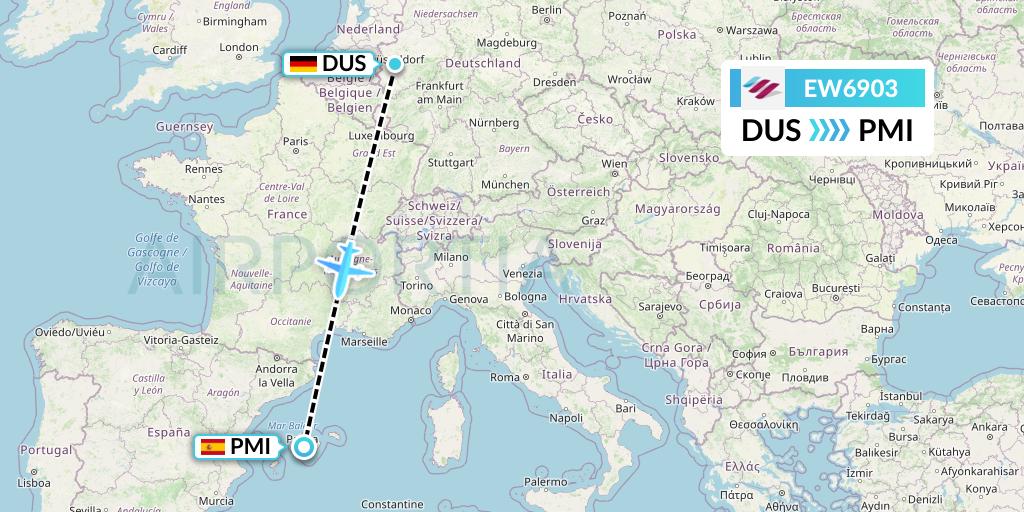 EW6903 Eurowings Flight Map: Dusseldorf to Palma de Mallorca