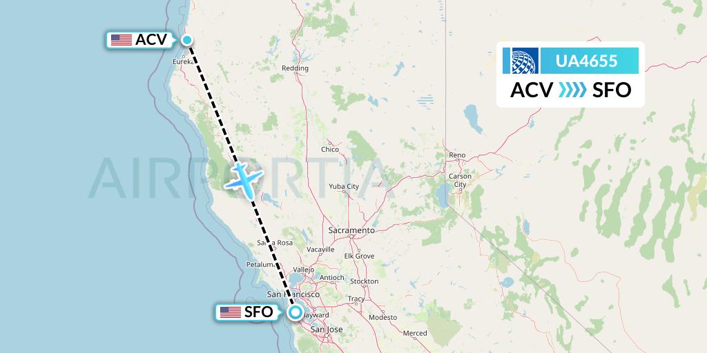 UA4655 United Airlines Flight Map: Eureka to San Francisco