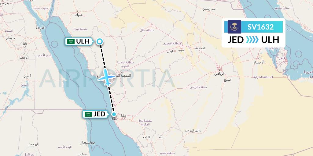 SV1632 Saudi Arabian Airlines Flight Map: Jeddah to Al Ula
