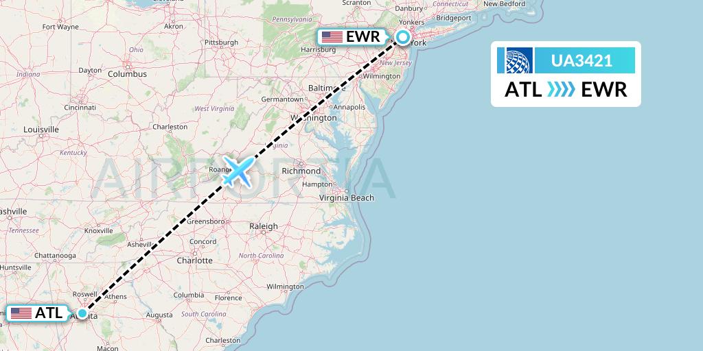 UA3421 United Airlines Flight Map: Atlanta to New York