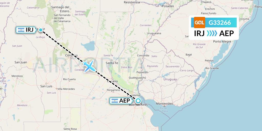 G33266 GOL Transportes Aeros Flight Map: La Rioja to Buenos Aires