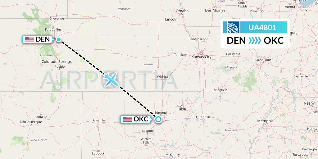 UA4801 United Airlines Flight Map: Denver to Oklahoma City