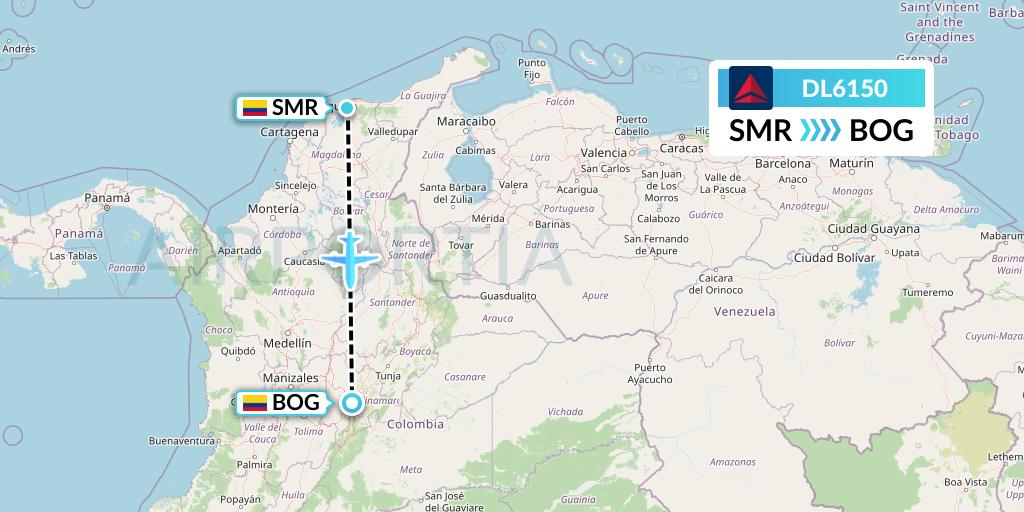 DL6150 Delta Air Lines Flight Map: Santa Marta to Bogota