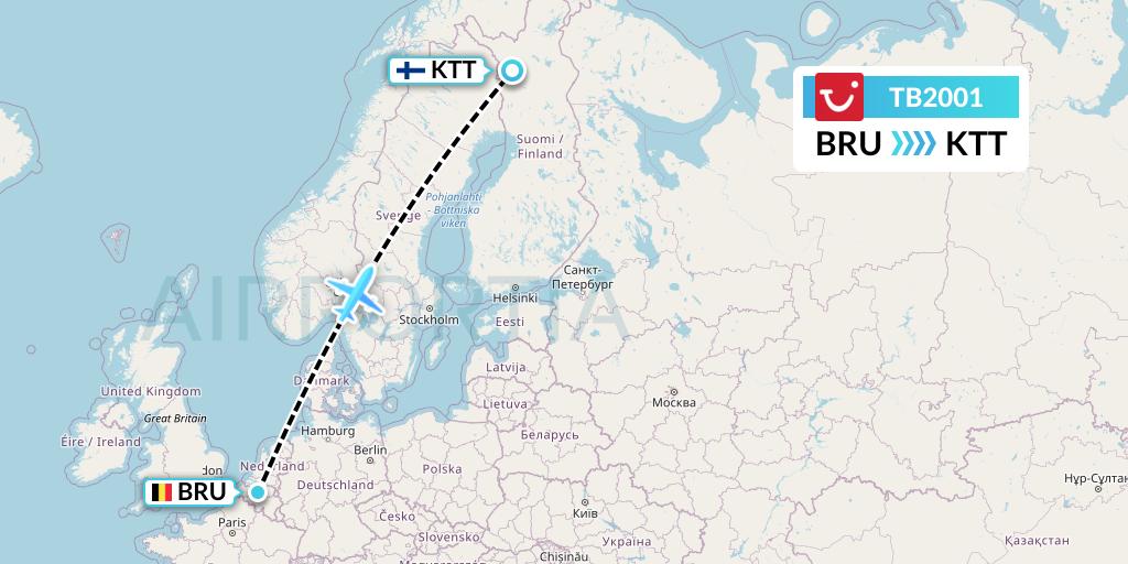 TB2001 TUI fly Belgium Flight Map: Brussels to Kittila