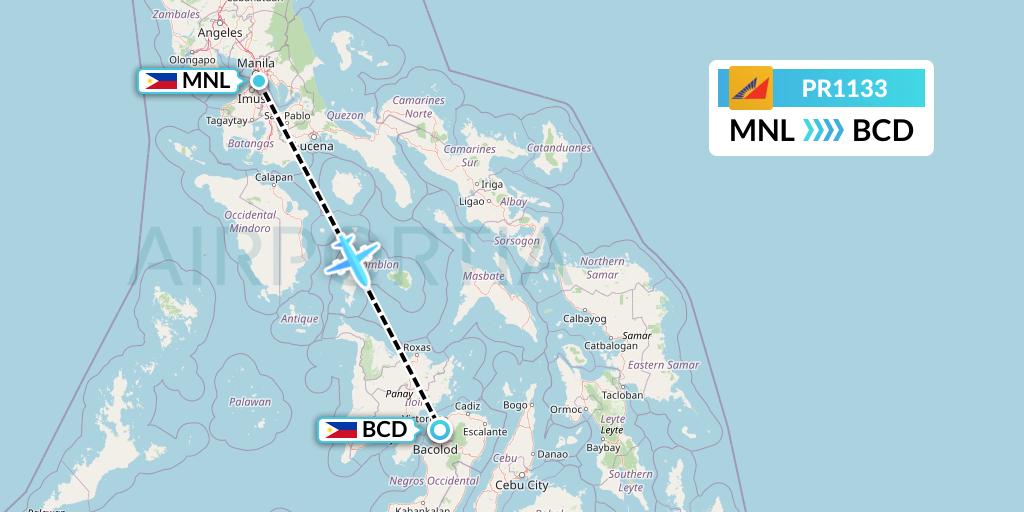 PR1133 Philippine Airlines Flight Map: Manila to Bacolod City