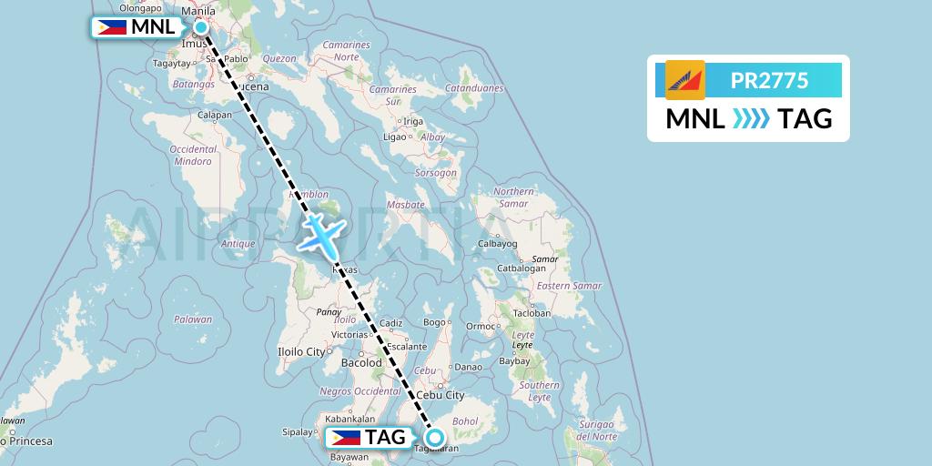 PR2775 Philippine Airlines Flight Map: Manila to Tagbilaran City