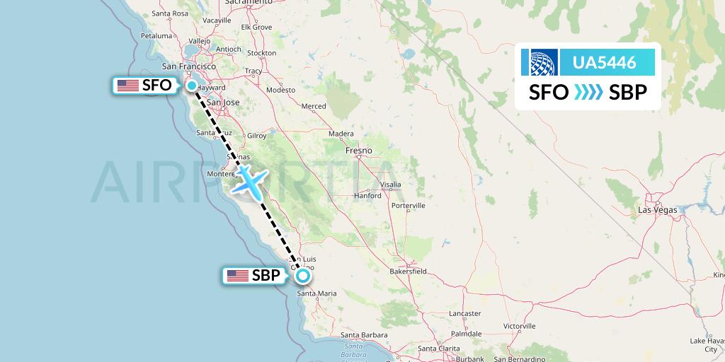 UA5446 United Airlines Flight Map: San Francisco to San Luis Obispo