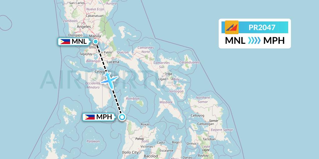 PR2047 Philippine Airlines Flight Map: Manila to Caticlan
